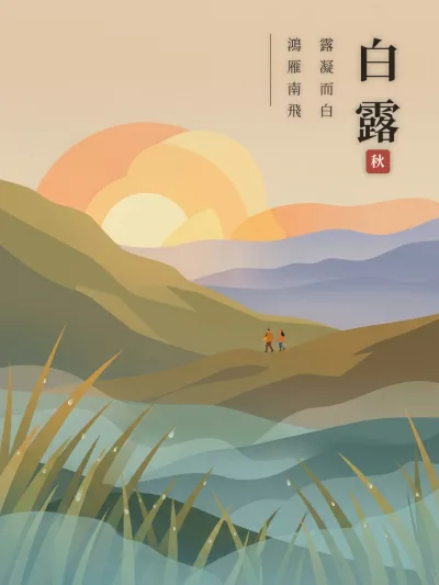 白露節氣插畫卡